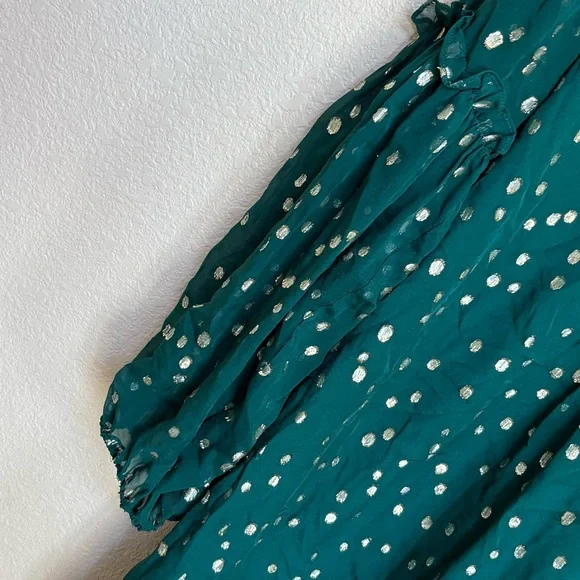 Lilly Pulitzer Cleme Spruce Green Silk Gold Metallic Dot Dress Size 14 - Picture 6 of 11